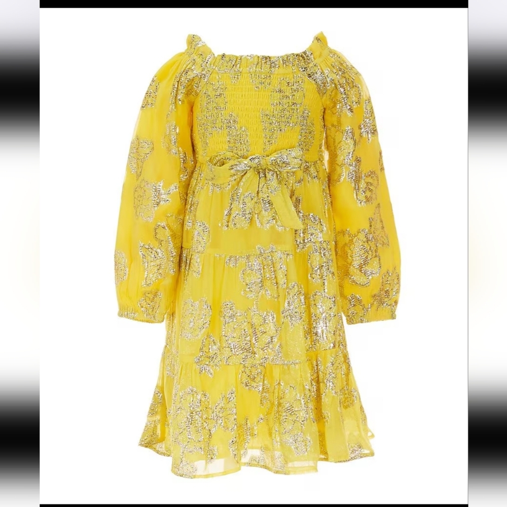 A Loves A Big Girls Long Sleeve Tiered Floral Lurex Midi Dress